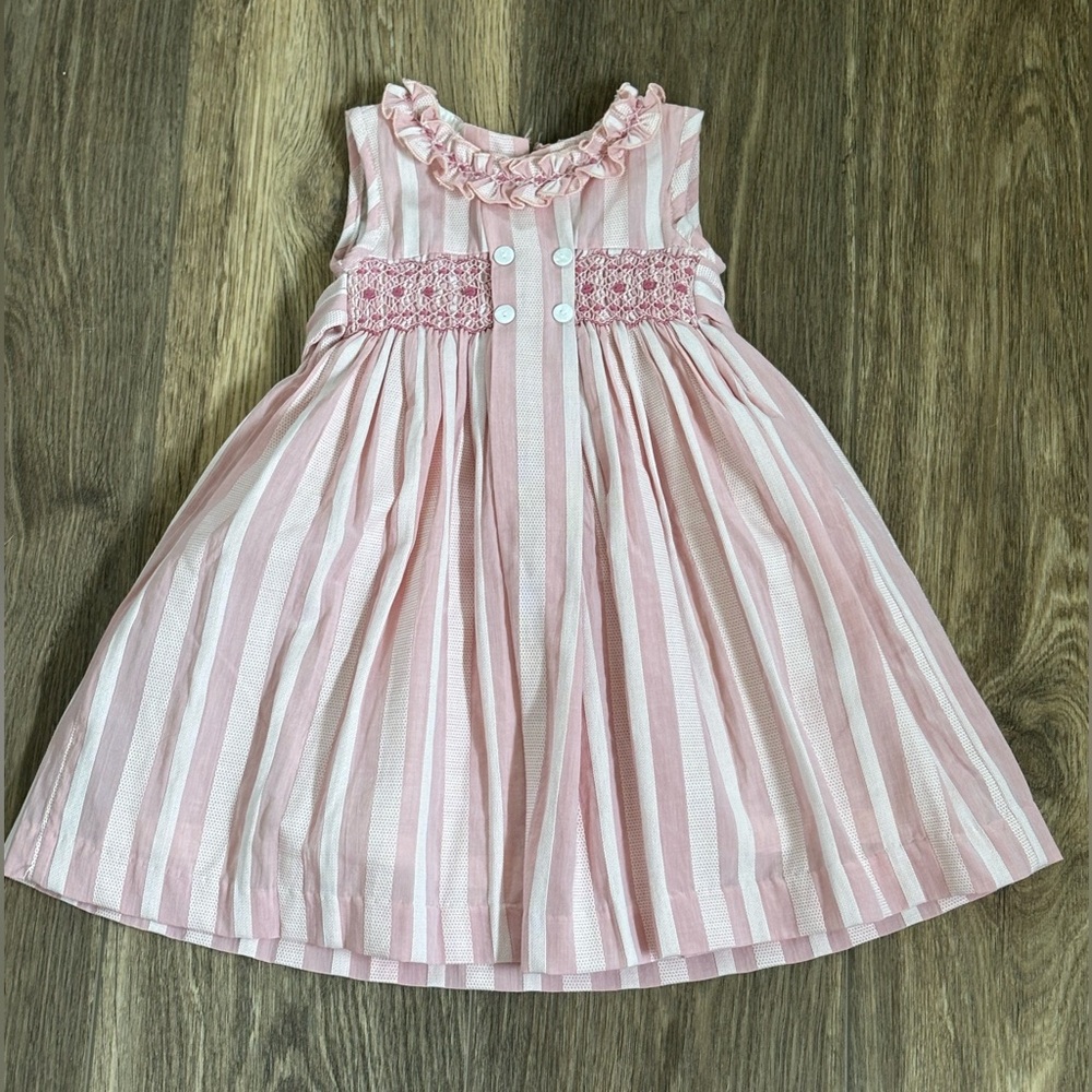Pepa London Baby Girls Pink Striped Handsmocked Dress. (Easter) Size 18 months